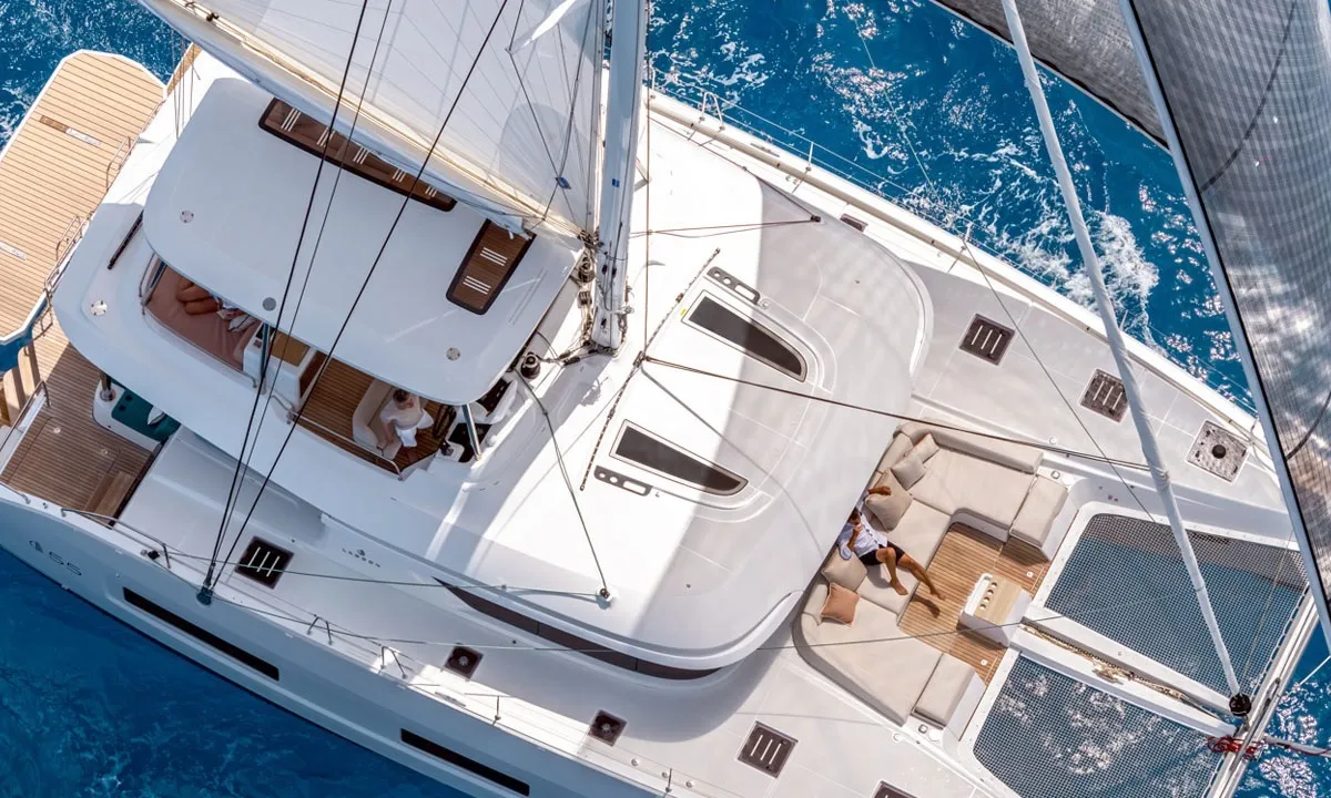 Deck of Enki, a Lagoon 55 catamaran at Fethiye, Turkey