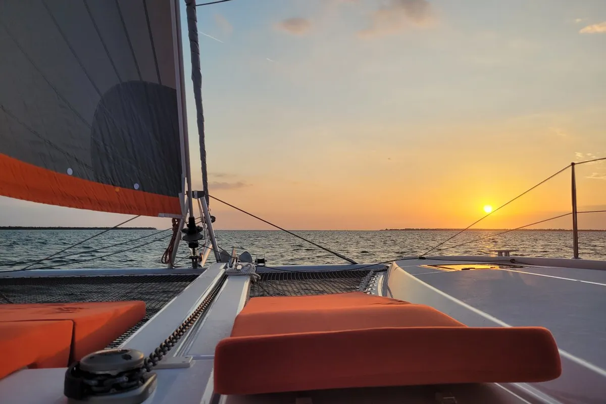Deck of Angion, a Excess 11 catamaran at Burnt Store Marina, Punta Gorda, United States