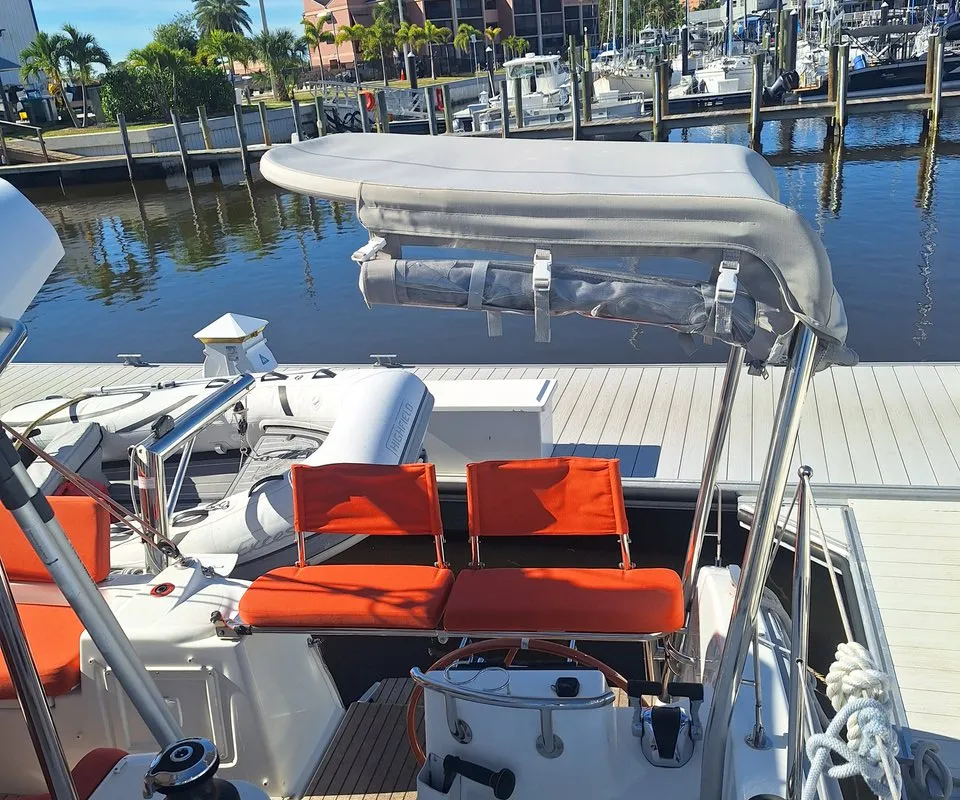 Deck of Angion, a Excess 11 catamaran at Burnt Store Marina, Punta Gorda, United States
