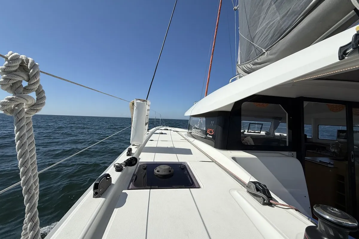 Deck of Angion, a Excess 11 catamaran at Burnt Store Marina, Punta Gorda, United States