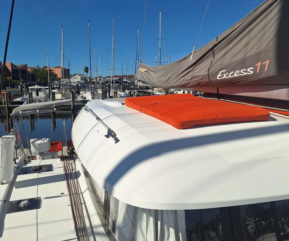 Deck of Angion, a Excess 11 catamaran at Burnt Store Marina, Punta Gorda, United States