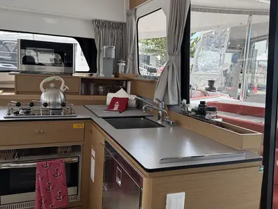 Galley of Angion, a Excess 11 catamaran at Burnt Store Marina, Punta Gorda, United States