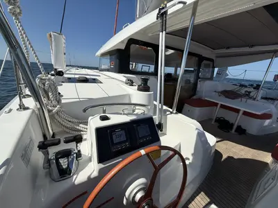 Cockpit of Angion, a Excess 11 catamaran at Burnt Store Marina, Punta Gorda, United States