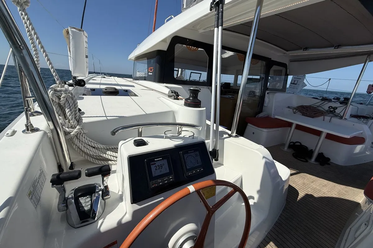 Cockpit of Angion, a Excess 11 catamaran at Burnt Store Marina, Punta Gorda, United States