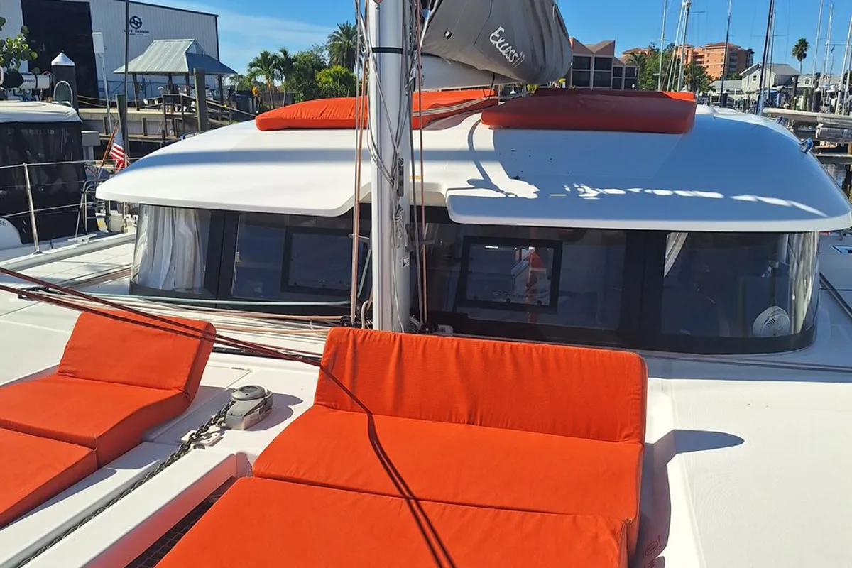 Deck of Angion, a Excess 11 catamaran at Burnt Store Marina, Punta Gorda, United States