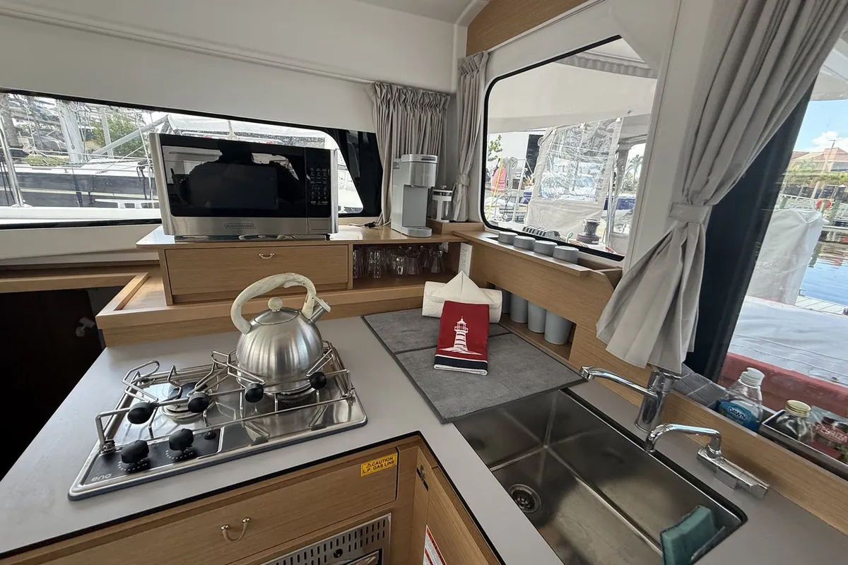 Galley of Angion, a Excess 11 catamaran at Burnt Store Marina, Punta Gorda, United States