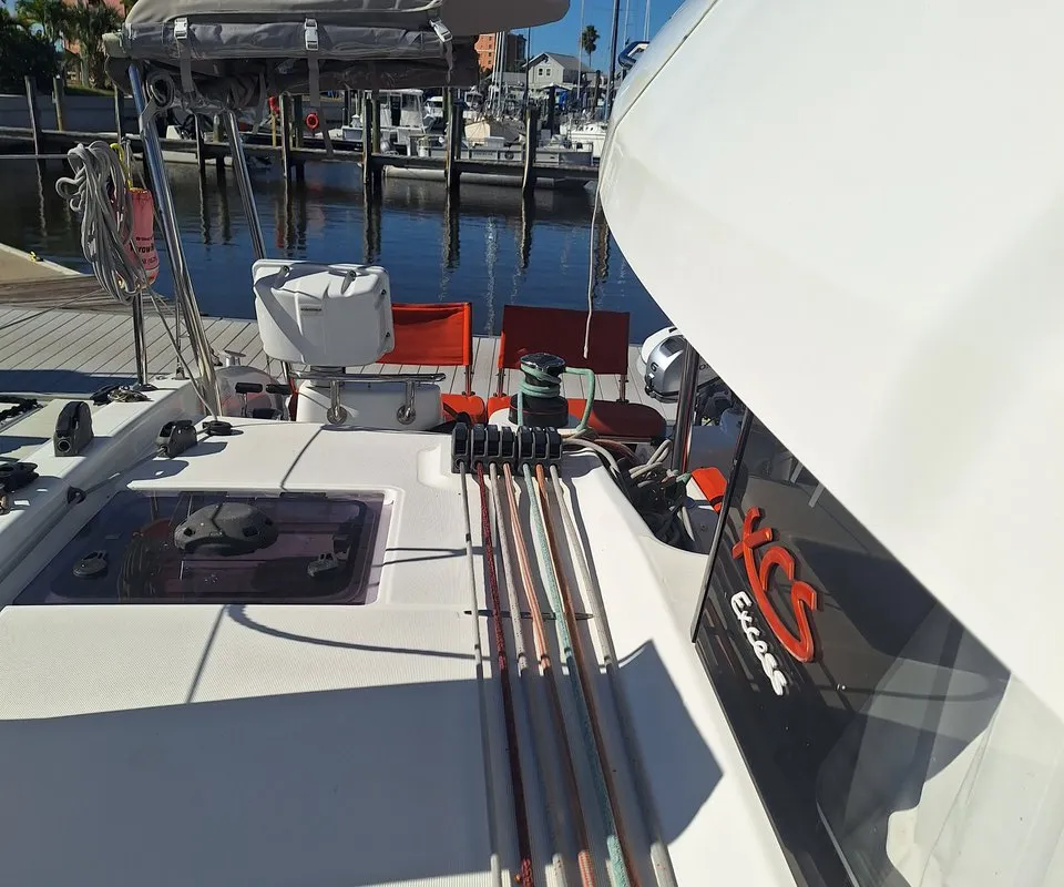 Deck of Angion, a Excess 11 catamaran at Burnt Store Marina, Punta Gorda, United States