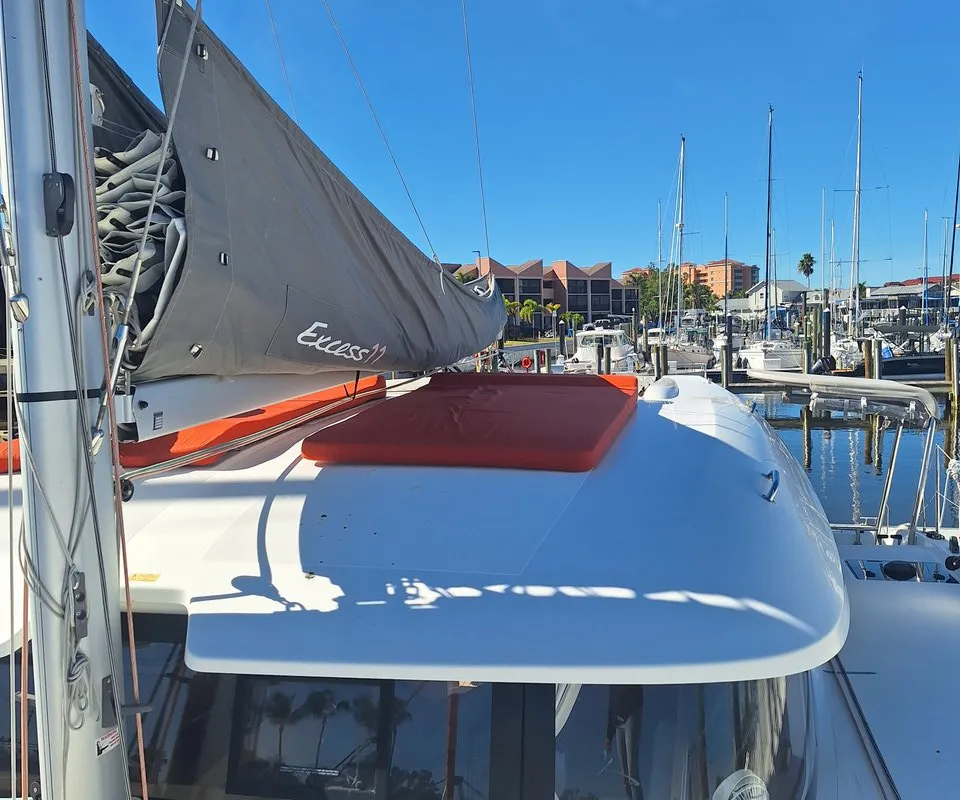 Deck of Angion, a Excess 11 catamaran at Burnt Store Marina, Punta Gorda, United States