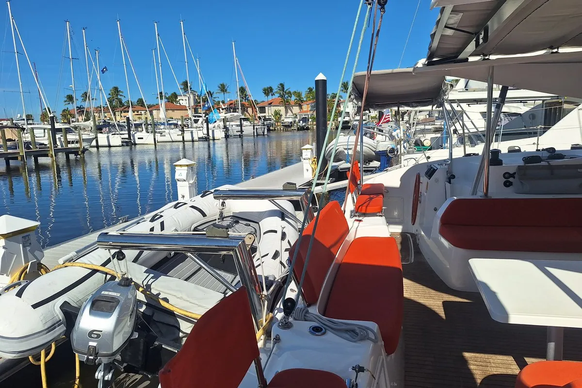 Deck of Angion, a Excess 11 catamaran at Burnt Store Marina, Punta Gorda, United States