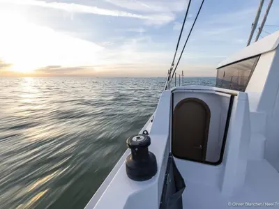 Deck of VayU, a Neel 47 sailboat at Propriano, France