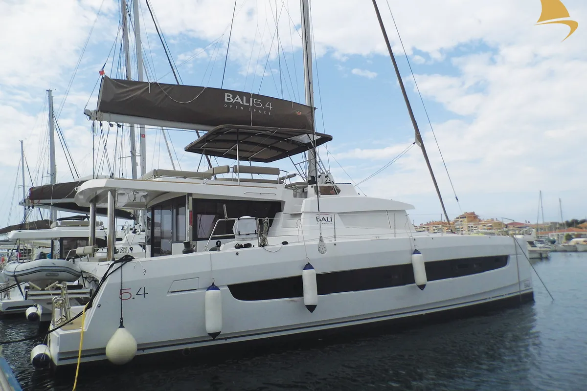Exterior view of Koh I Noor, a Bali 5.4 catamaran at Ajaccio, France