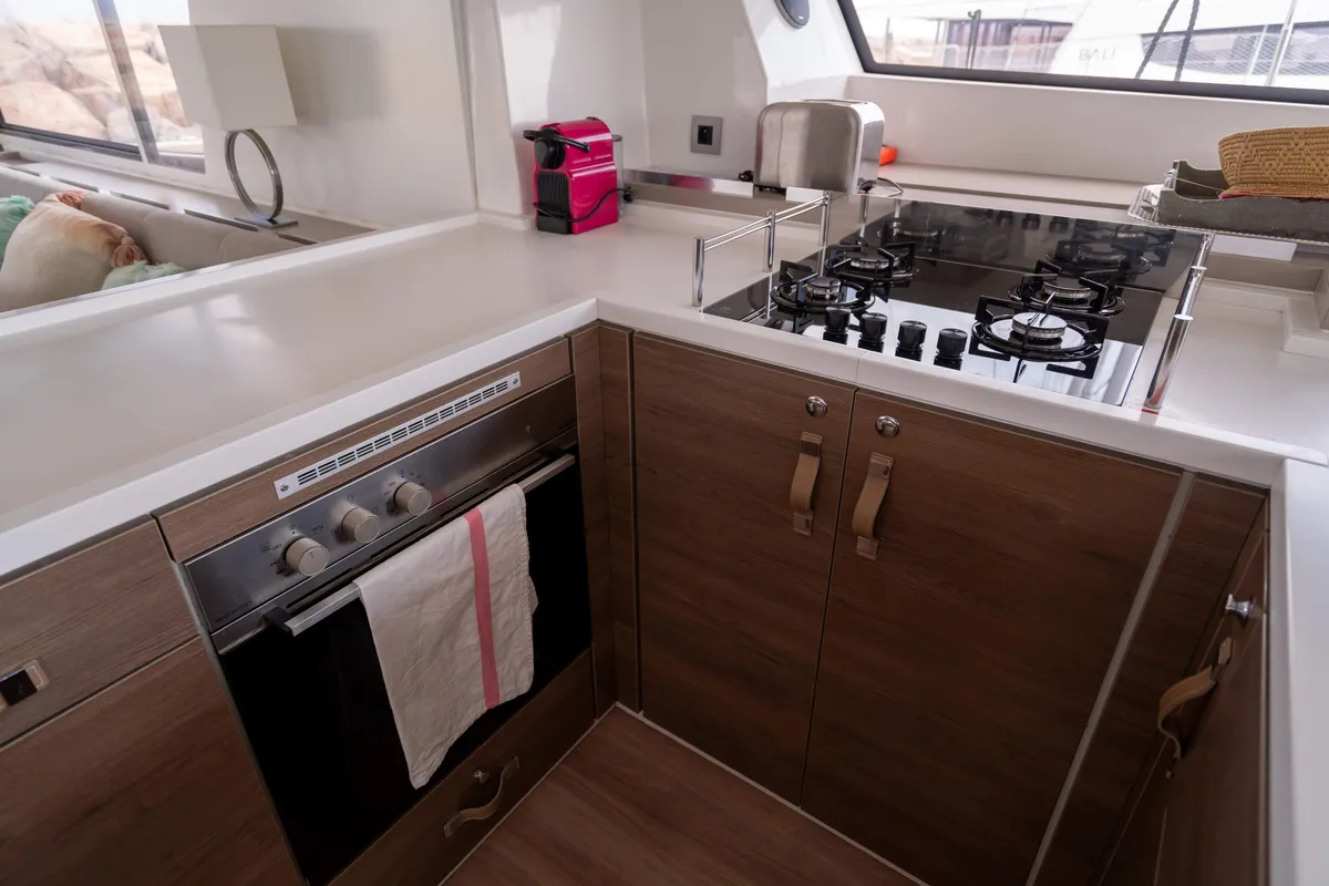 Galley of Koh I Noor, a Bali 5.4 catamaran at Ajaccio, France