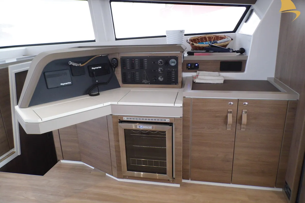 Salon of Koh I Noor, a Bali 5.4 catamaran at Ajaccio, France