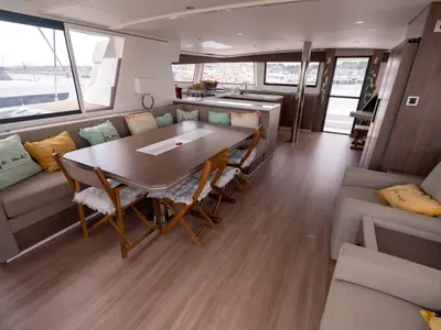 Salon of Koh I Noor, a Bali 5.4 catamaran at Ajaccio, France