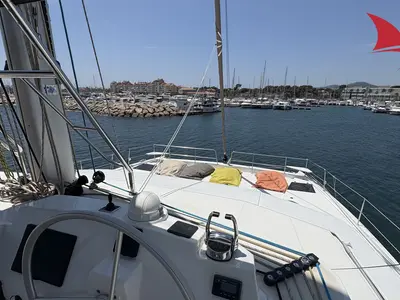 Cockpit of Koh I Noor, a Bali 5.4 catamaran at Ajaccio, France