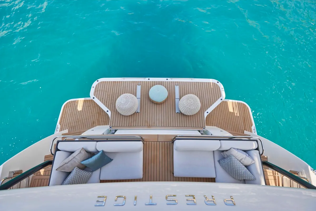 Deck of Diamond Si, a Prestige M48 catamaran at Općina Rogoznica, Croatia
