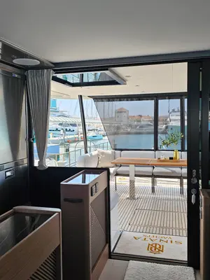 Salon of Diamond Si, a Prestige M48 catamaran at Općina Rogoznica, Croatia
