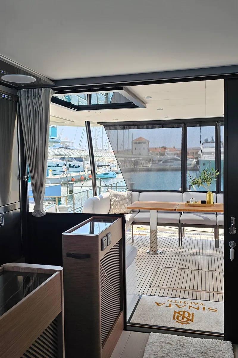 Salon of Diamond Si, a Prestige M48 catamaran at Općina Rogoznica, Croatia