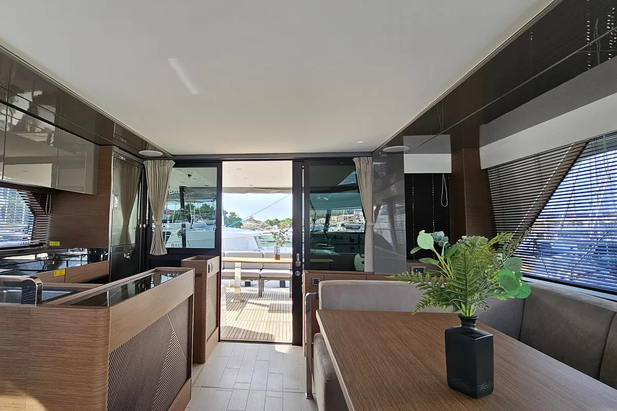 Salon of Diamond Si, a Prestige M48 catamaran at Općina Rogoznica, Croatia