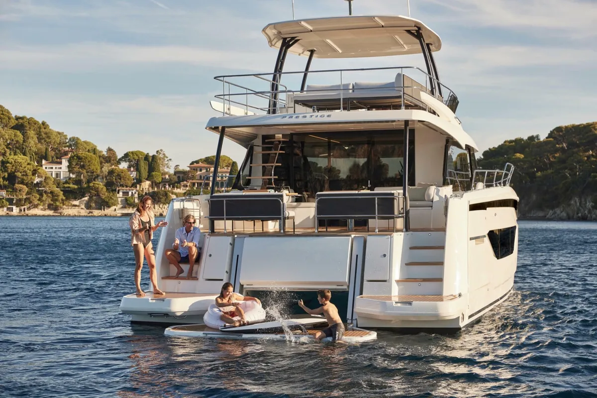 Deck of Diamond Si, a Prestige M48 catamaran at Općina Rogoznica, Croatia