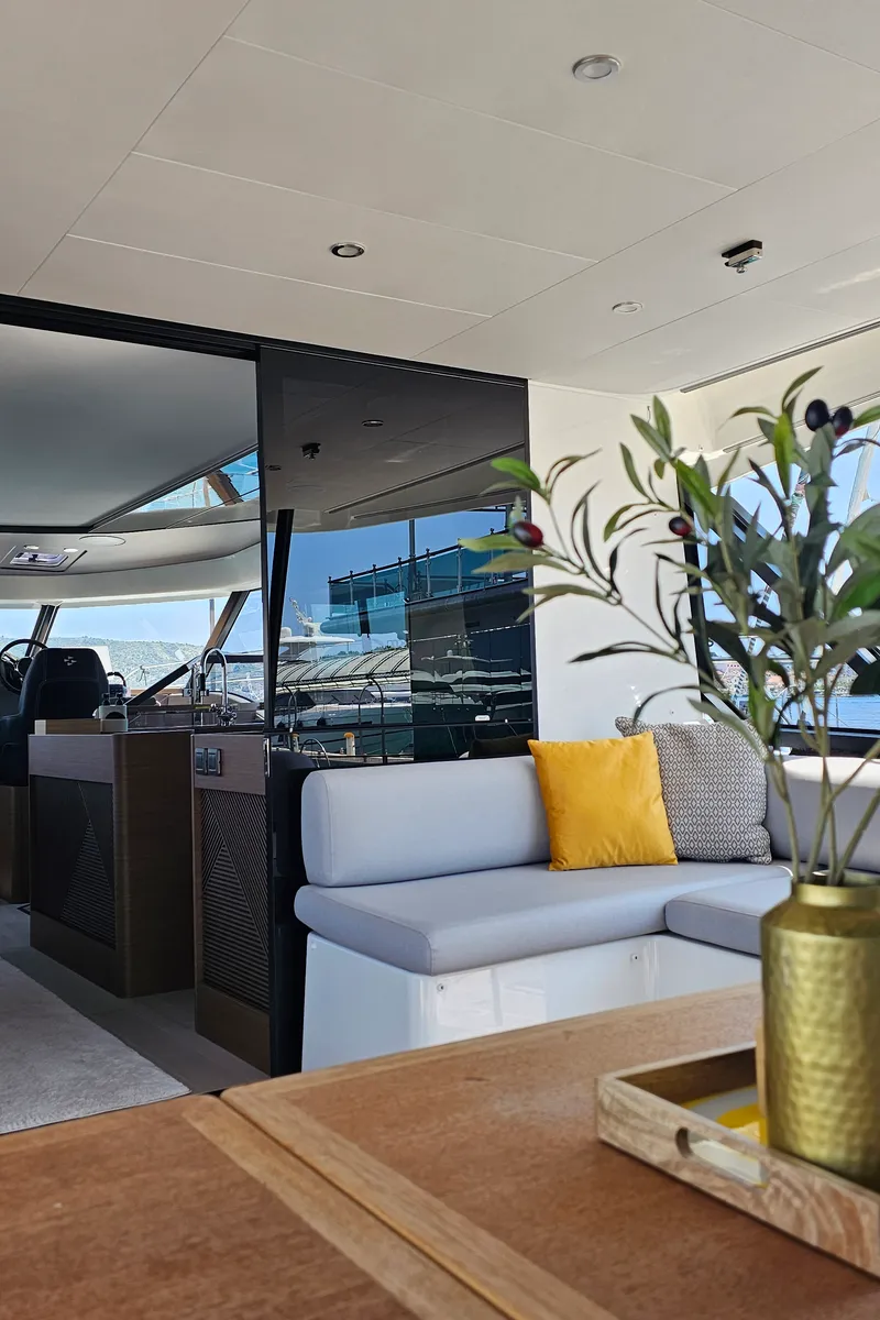 Deck of Diamond Si, a Prestige M48 catamaran at Općina Rogoznica, Croatia