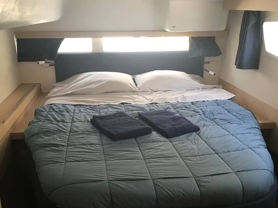 Cabin on Summer Sun, a Fountaine Pajot Lucia 40 catamaran at Portimão, Portugal