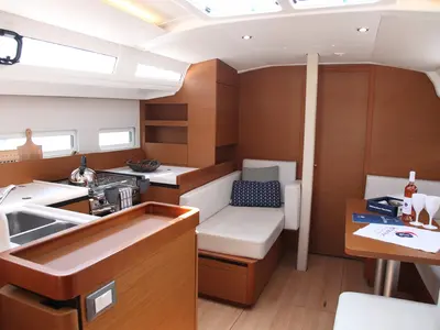 Galley of Pangeo, a Jeanneau Sun Odyssey 410 sailboat at Benitses, Greece