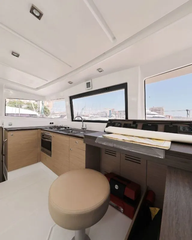 Galley of So Far So Good, a Bali 4.0 catamaran at Zadar, Croatia