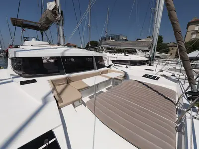 Deck of So Far So Good, a Bali 4.0 catamaran at Zadar, Croatia