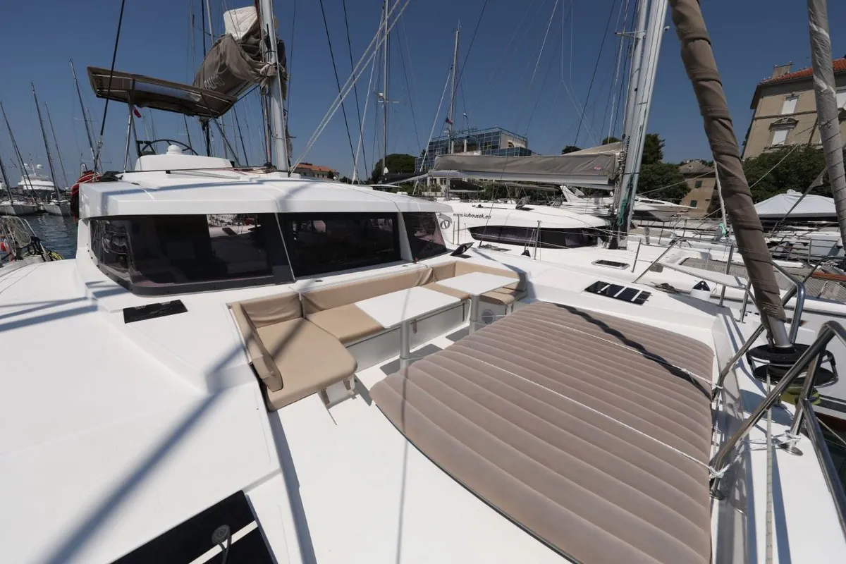 Deck of So Far So Good, a Bali 4.0 catamaran at Zadar, Croatia