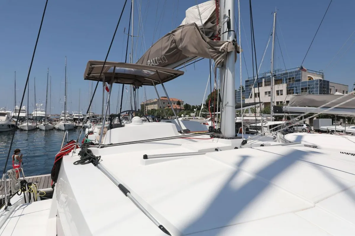 Deck of So Far So Good, a Bali 4.0 catamaran at Zadar, Croatia