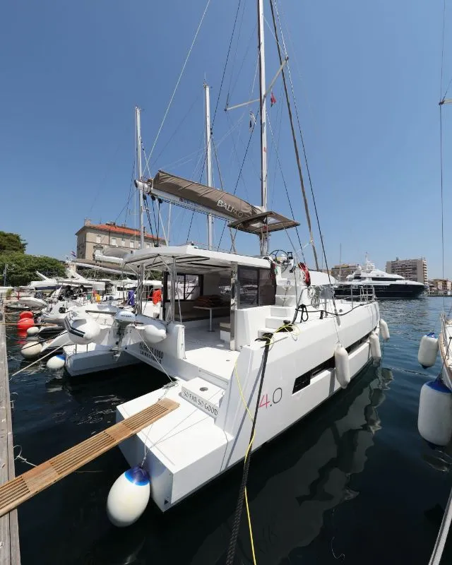 Exterior view of So Far So Good, a Bali 4.0 catamaran at Zadar, Croatia