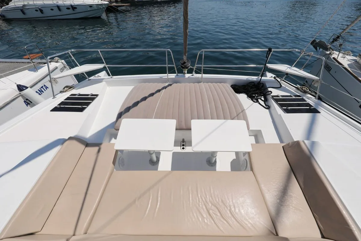 Deck of So Far So Good, a Bali 4.0 catamaran at Zadar, Croatia