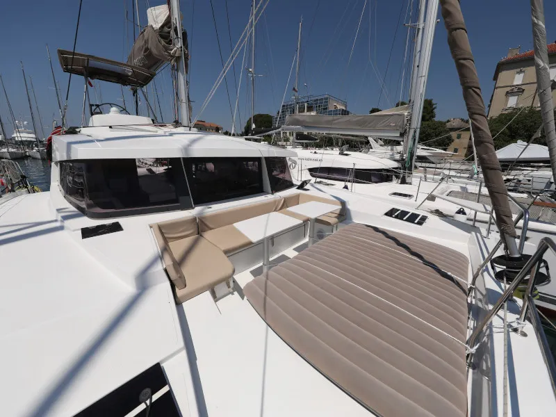 Deck of So Far So Good, a Bali 4.0 catamaran at Zadar, Croatia