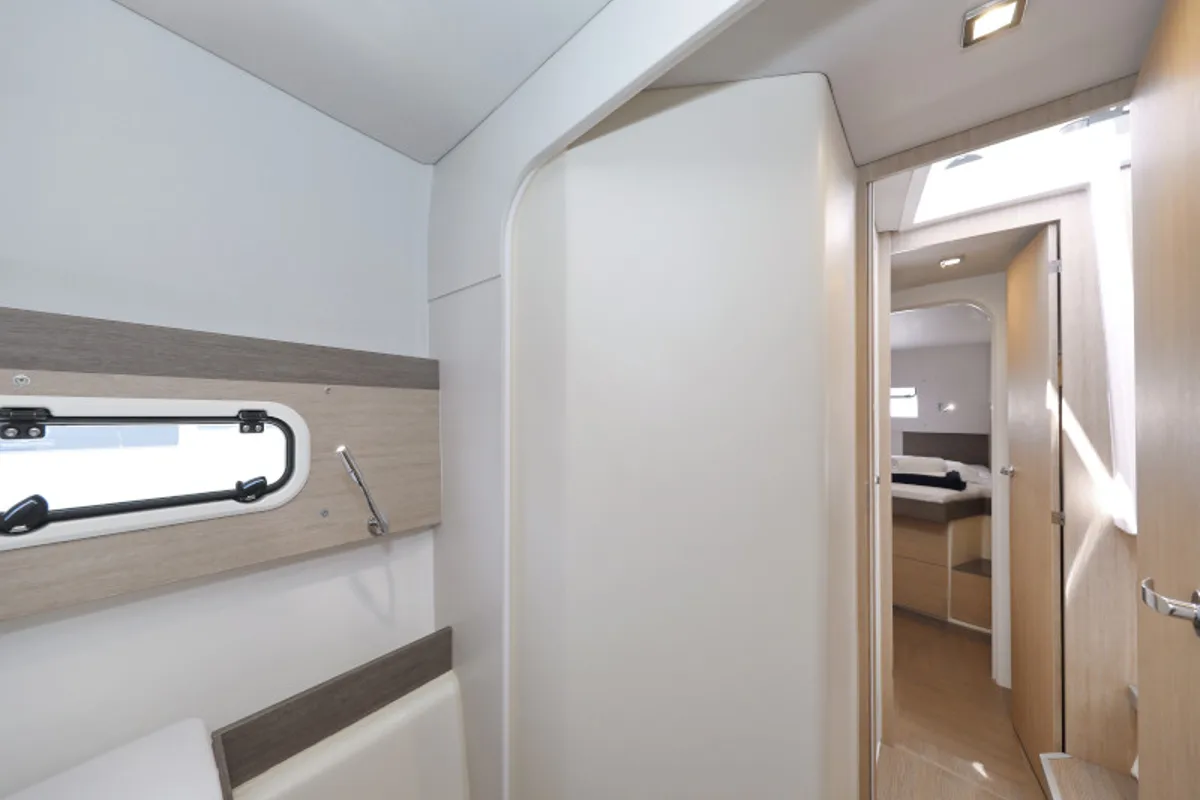 Salon of So Far So Good, a Bali 4.0 catamaran at Zadar, Croatia