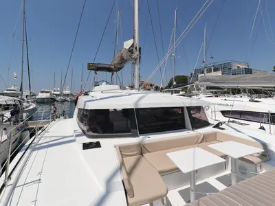 Deck of So Far So Good, a Bali 4.0 catamaran at Zadar, Croatia