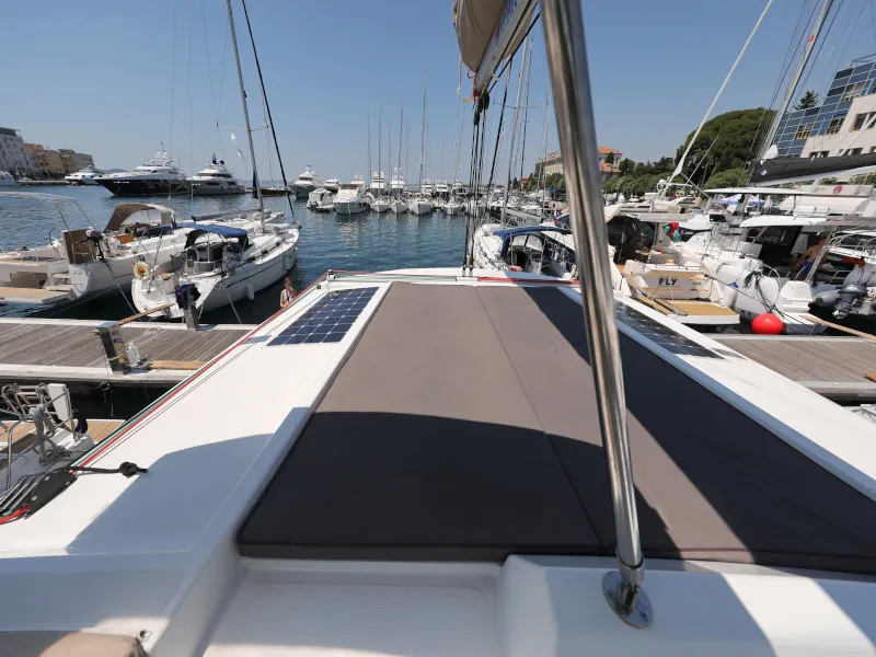 Deck of So Far So Good, a Bali 4.0 catamaran at Zadar, Croatia