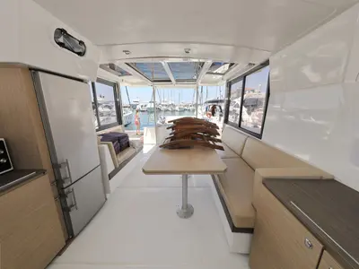 Salon of So Far So Good, a Bali 4.0 catamaran at Zadar, Croatia