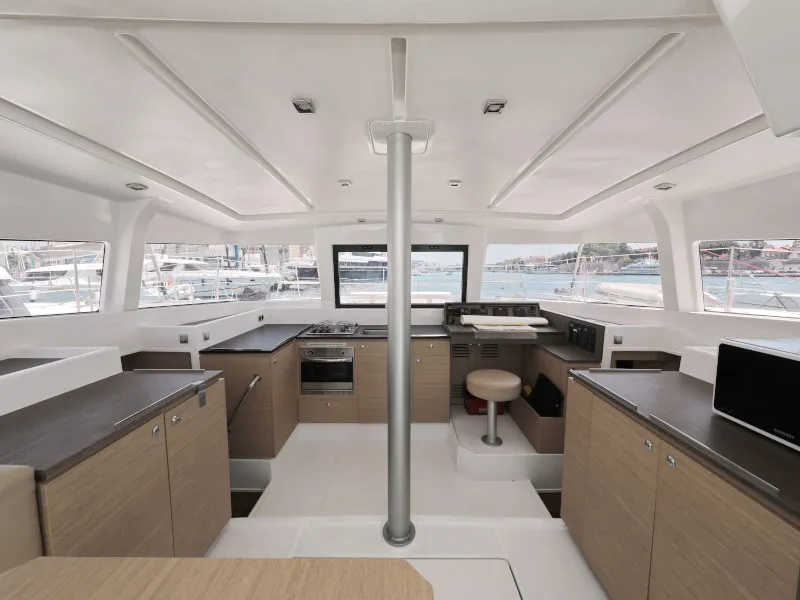 Galley of So Far So Good, a Bali 4.0 catamaran at Zadar, Croatia