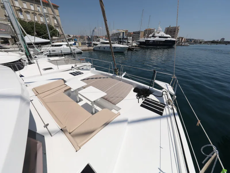 Deck of So Far So Good, a Bali 4.0 catamaran at Zadar, Croatia