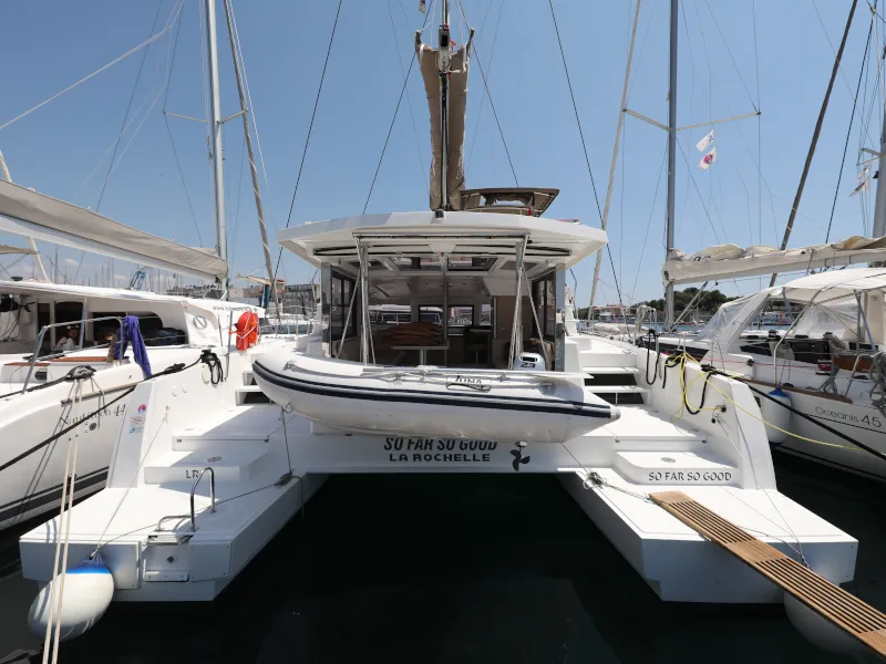 Exterior view of So Far So Good, a Bali 4.0 catamaran at Zadar, Croatia