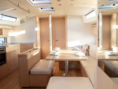 Salon of Kos 46.1, a Beneteau Oceanis 46.1 sailboat at Athens, Greece