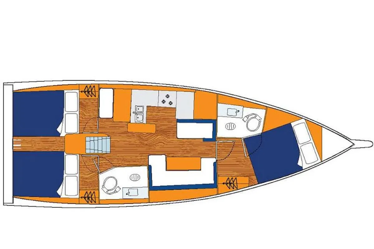Floor plan of Sunsail 410 Classic, a Jeanneau Sun Odyssey 410 sailboat at Općina Marina, Croatia