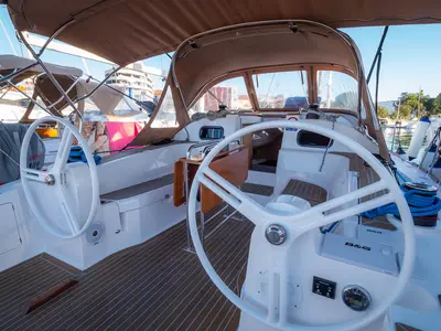 Cockpit of Mona, a Elan Impression 40 sailboat at Grad Biograd na Moru, Croatia