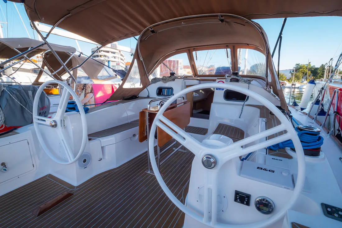 Cockpit of Mona, a Elan Impression 40 sailboat at Grad Biograd na Moru, Croatia