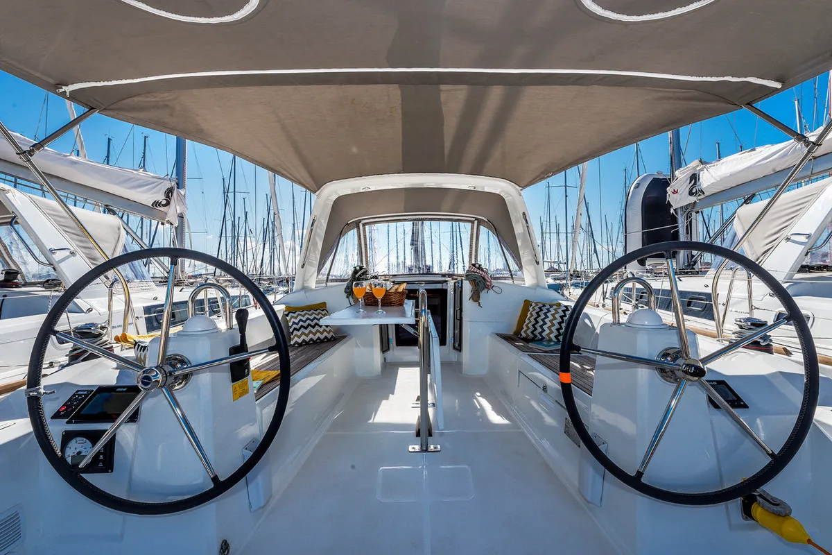 Cockpit of New Order, a Beneteau Oceanis 38.1 sailboat at Grad Biograd na Moru, Croatia
