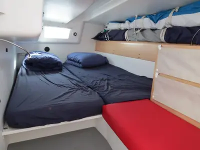 Cabin on GREENGO 2, a Pogo 12.5 sailboat at La Rochelle, France
