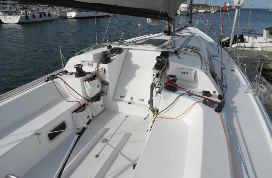 Deck of GREENGO 2, a Pogo 12.5 sailboat at La Rochelle, France