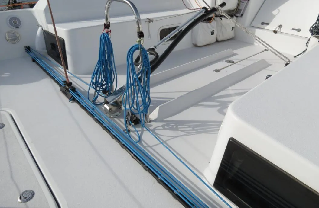 Deck of GREENGO 2, a Pogo 12.5 sailboat at La Rochelle, France