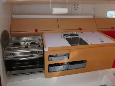 Galley of GREENGO 2, a Pogo 12.5 sailboat at La Rochelle, France